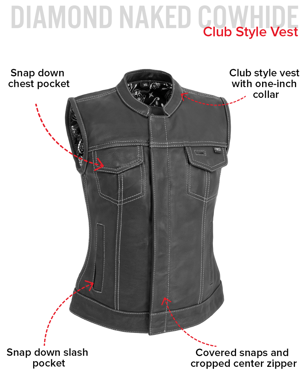Jessica Women's Motorcycle Leather Vest - White - Limited Edition