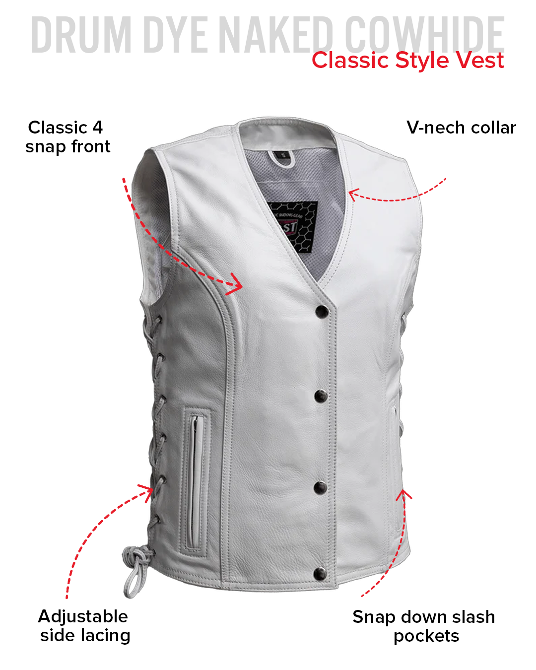 Beryl - Women's Motorcycle Leather Vest - White
