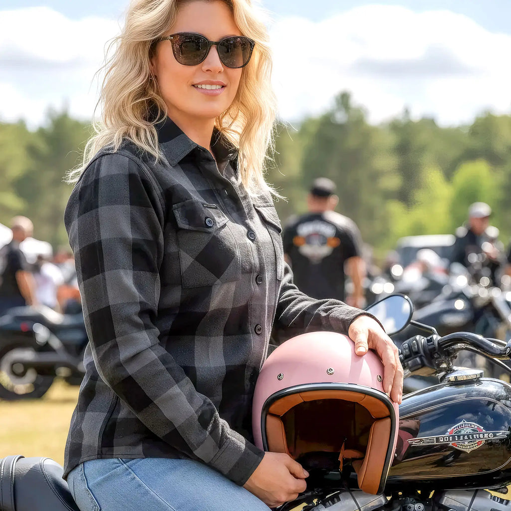 Hot Leathers Ladies 'Dust Angel' Black/Gray Cotton Flannel Shirt - Button Front - Riding - Casual Wear - FLL3001