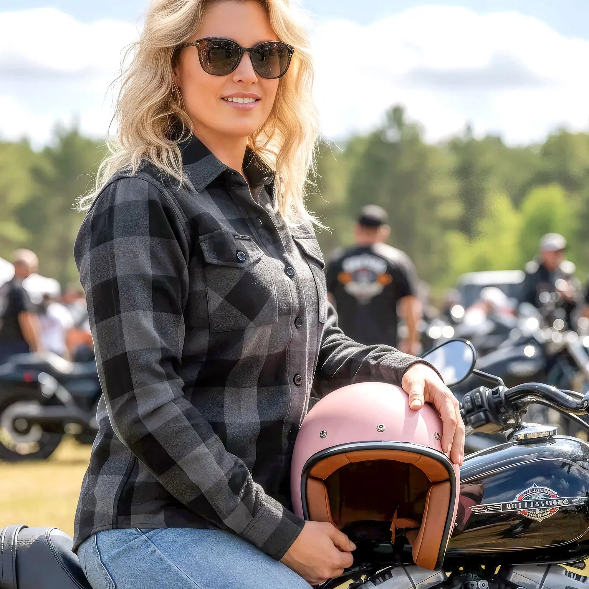 Hot Leathers Ladies 'Dust Angel' Black/Gray Cotton Flannel Shirt - Button Front - Riding - Casual Wear - FLL3001