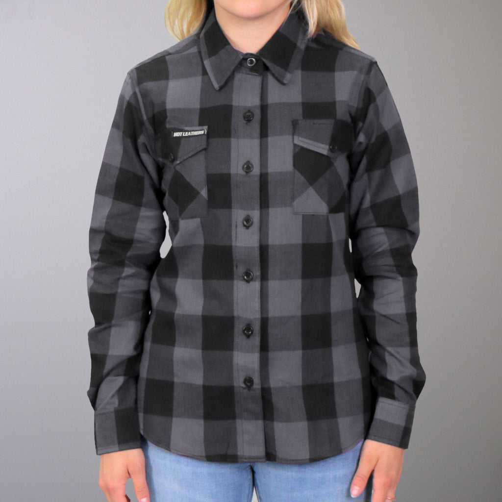 Hot Leathers Ladies 'Dust Angel' Black/Gray Cotton Flannel Shirt - Button Front - Riding - Casual Wear - FLL3001