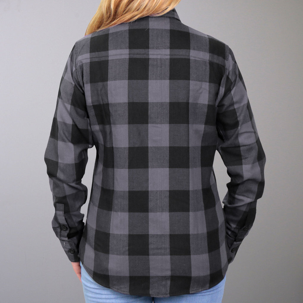 Hot Leathers Ladies 'Dust Angel' Black/Gray Cotton Flannel Shirt - Button Front - Riding - Casual Wear - FLL3001