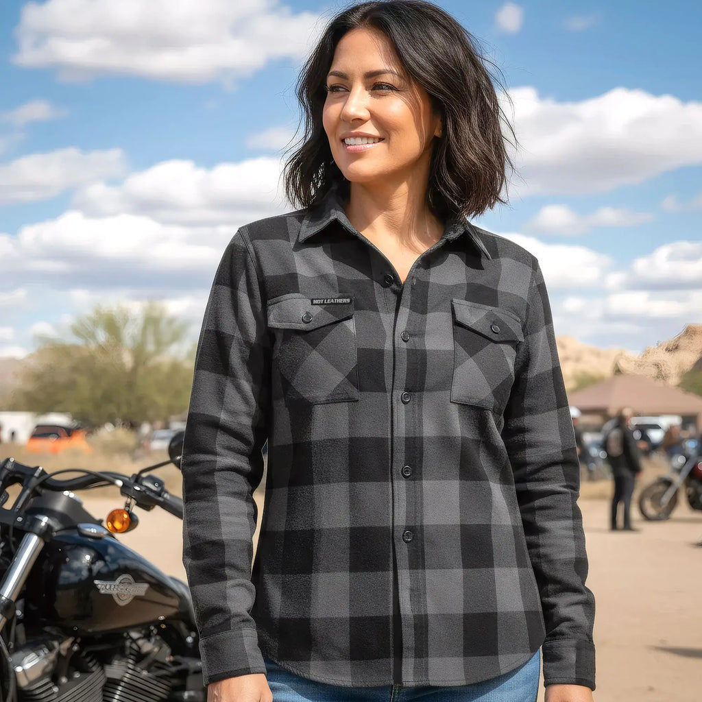 Hot Leathers Ladies 'Dust Angel' Black/Gray Cotton Flannel Shirt - Button Front - Riding - Casual Wear - FLL3001