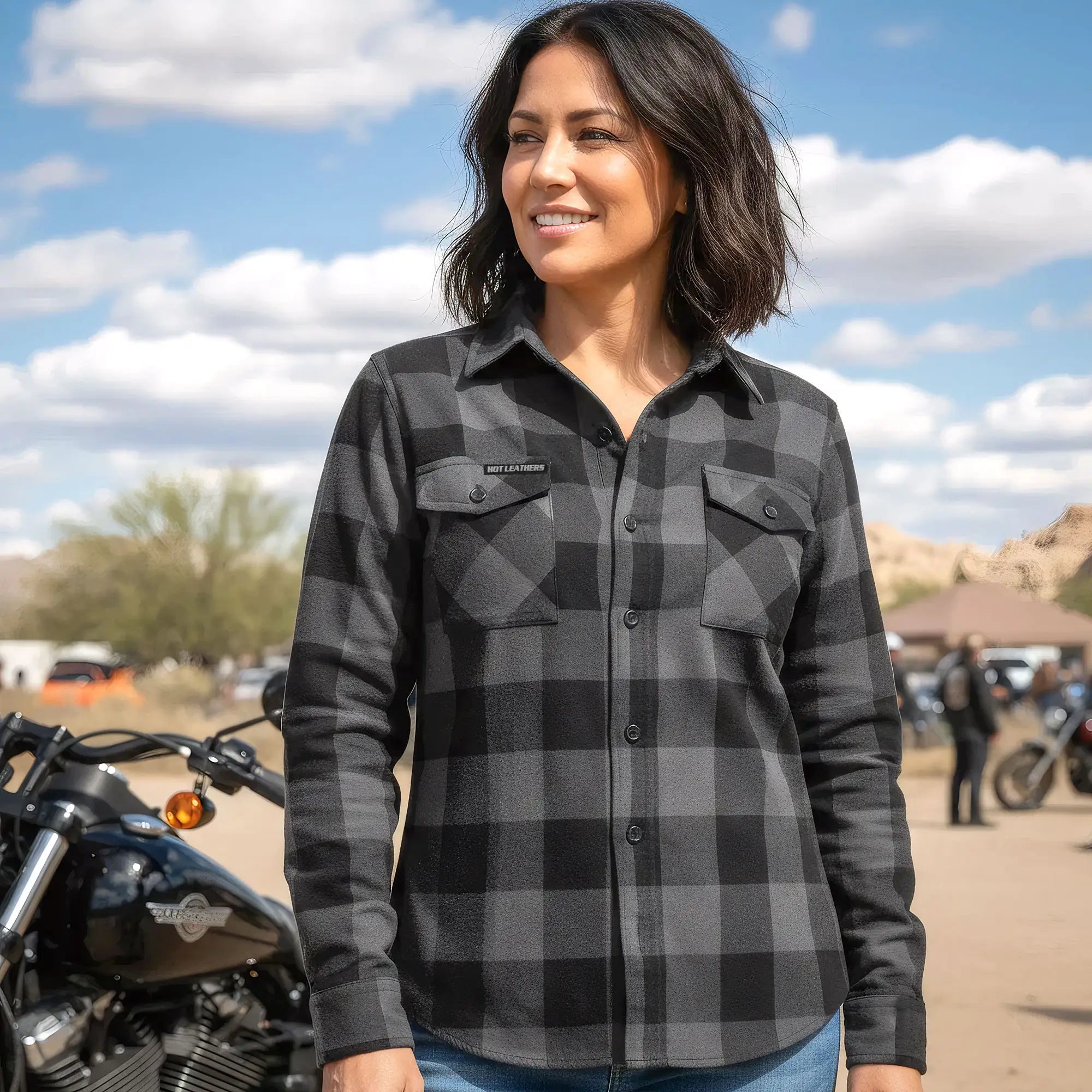 Hot Leathers Ladies 'Dust Angel' Black/Gray Cotton Flannel Shirt - Button Front - Riding - Casual Wear - FLL3001