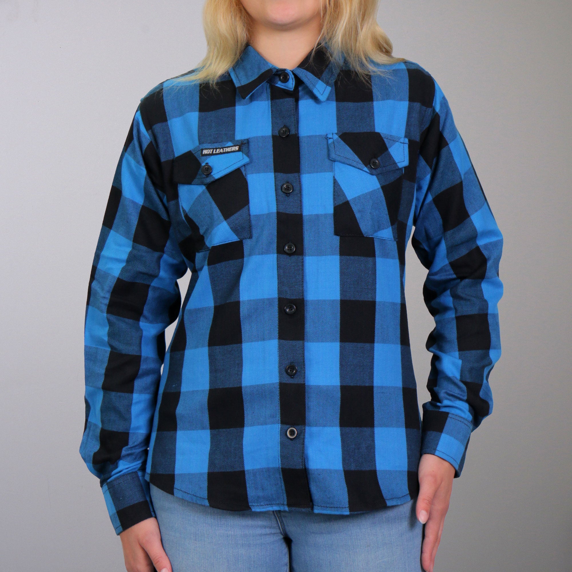 Hot Leathers Ladies 'Wild Road' Black/Aqua Cotton Flannel Shirt - Button Front - Riding - Casual Wear - FLL3004