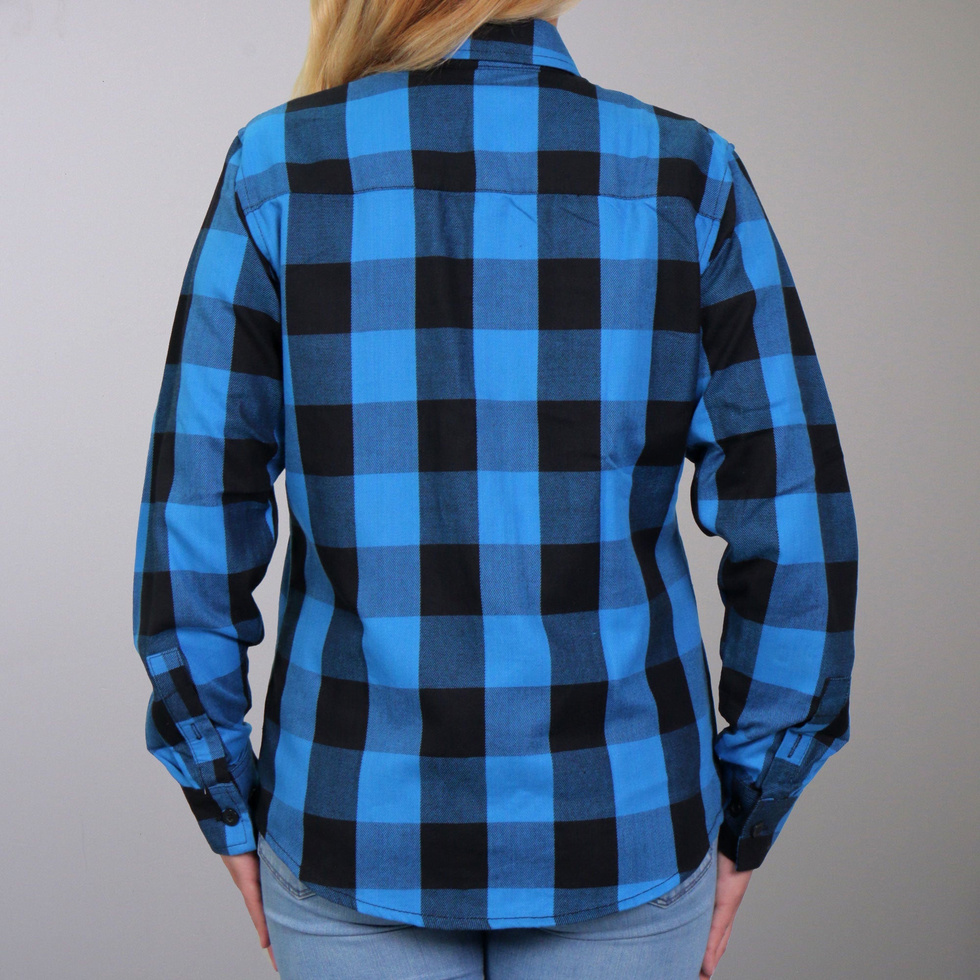 Hot Leathers Ladies 'Wild Road' Black/Aqua Cotton Flannel Shirt - Button Front - Riding - Casual Wear - FLL3004
