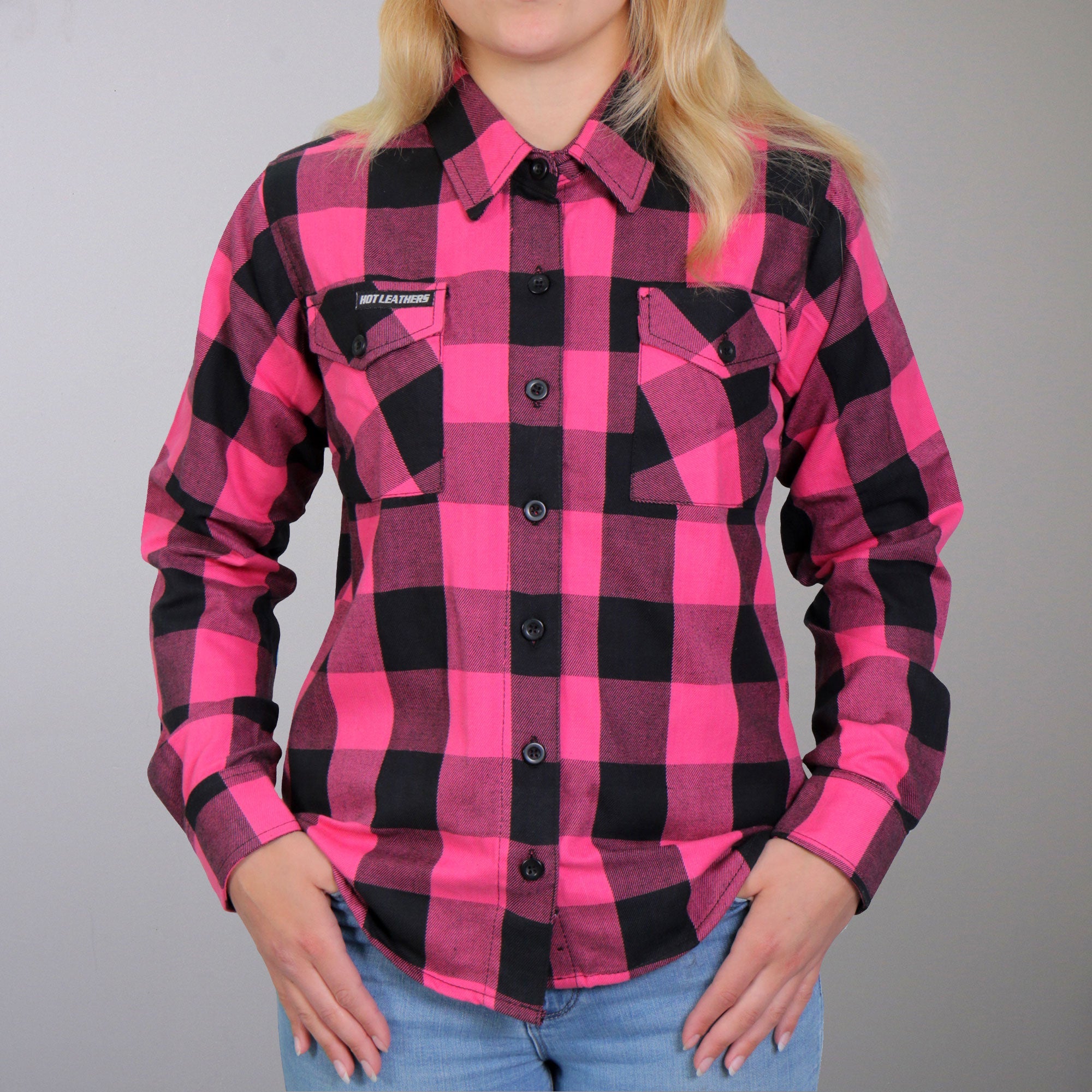 Hot Leathers Ladies 'Black Lantern' Black/Pink Cotton Flannel Shirt - Button Front - Riding - Casual Wear - FLL3005