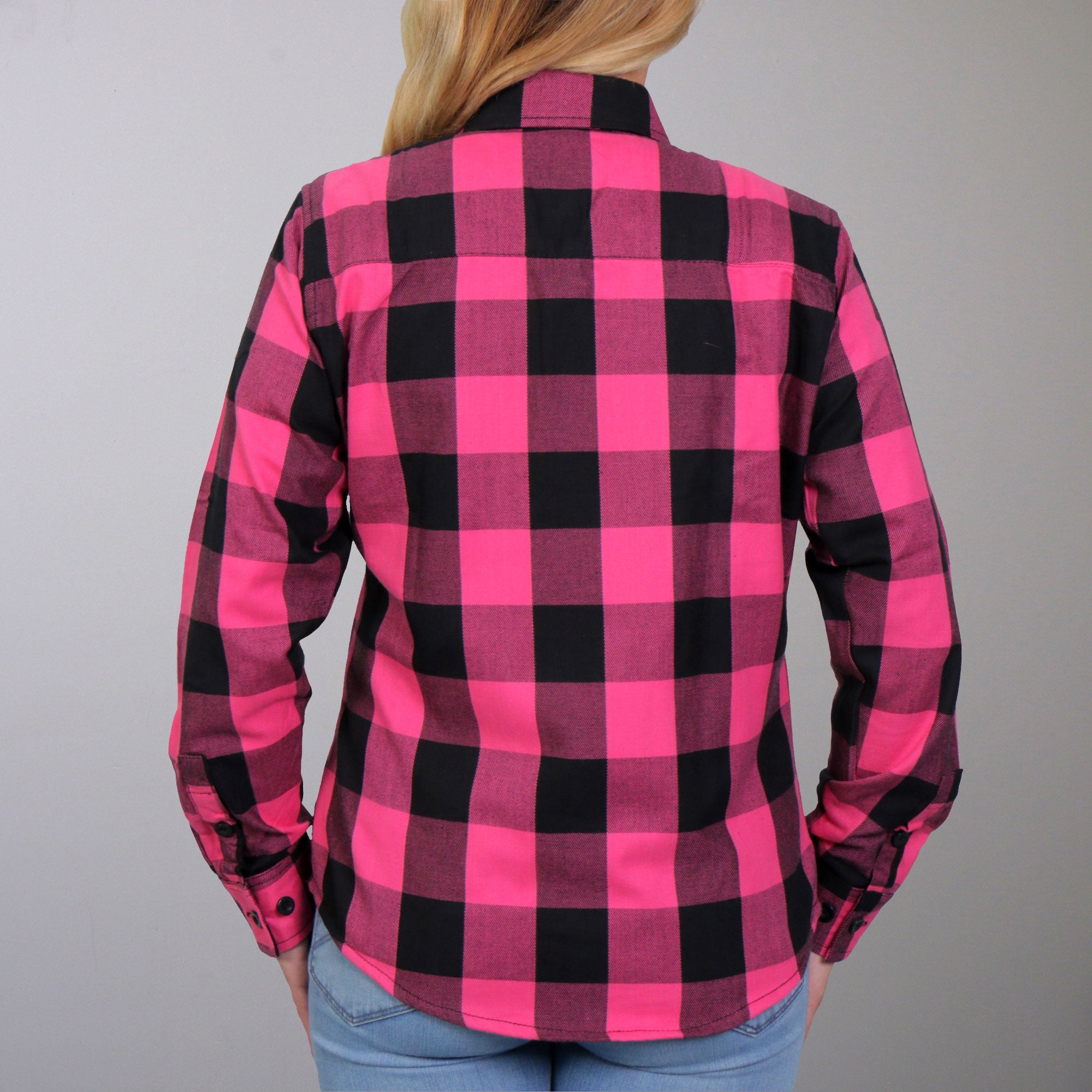 Hot Leathers Ladies 'Black Lantern' Black/Pink Cotton Flannel Shirt - Button Front - Riding - Casual Wear - FLL3005