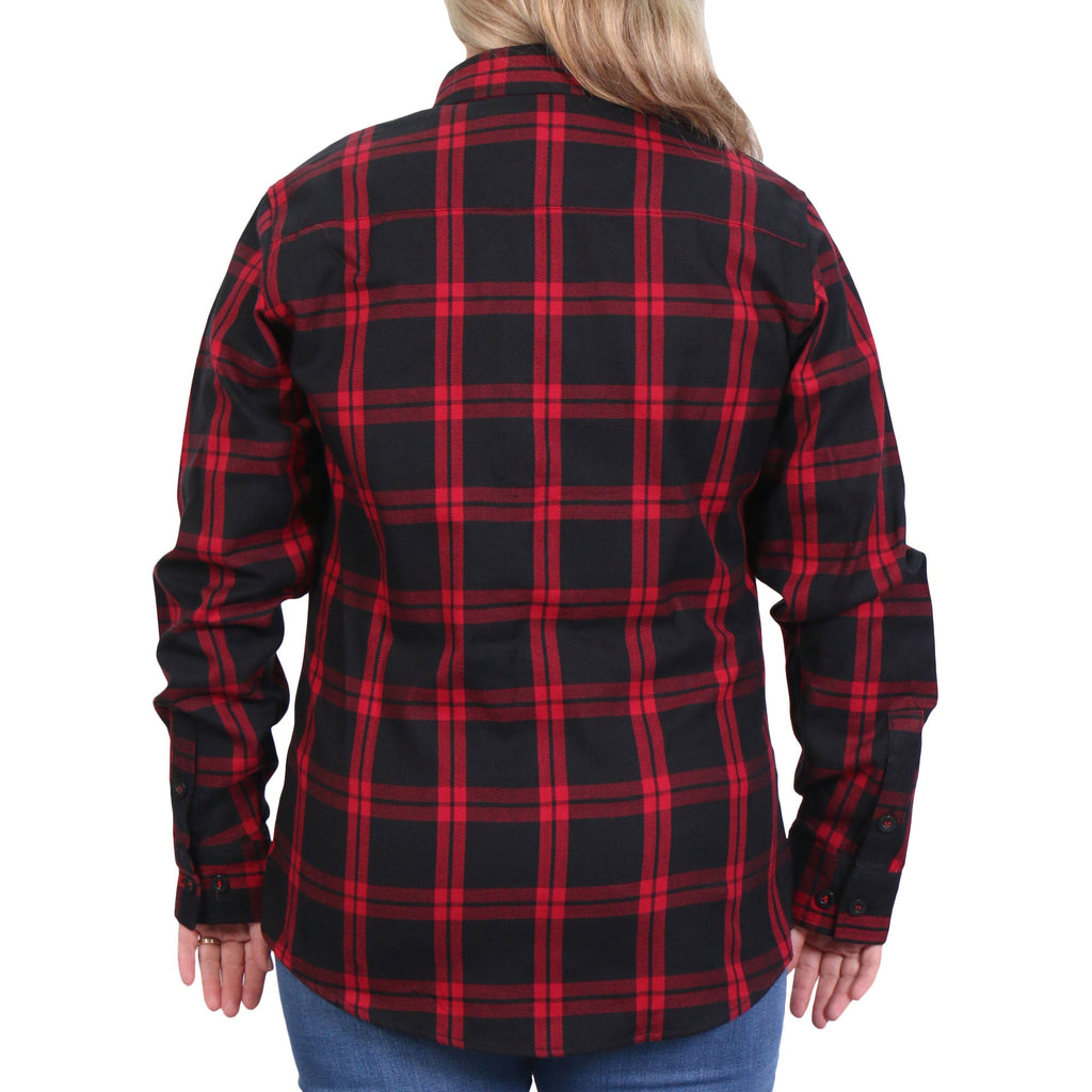Hot Leathers Ladies 'Chrome Dawn' Black/Red Cotton Flannel Shirt - Button Front - Riding - Casual Wear - FLL3009