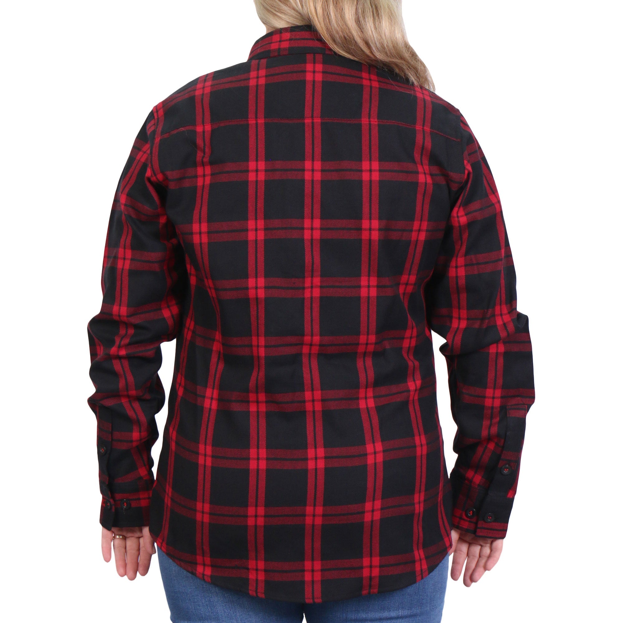 Hot Leathers Ladies 'Chrome Dawn' Black/Red Cotton Flannel Shirt - Button Front - Riding - Casual Wear - FLL3009