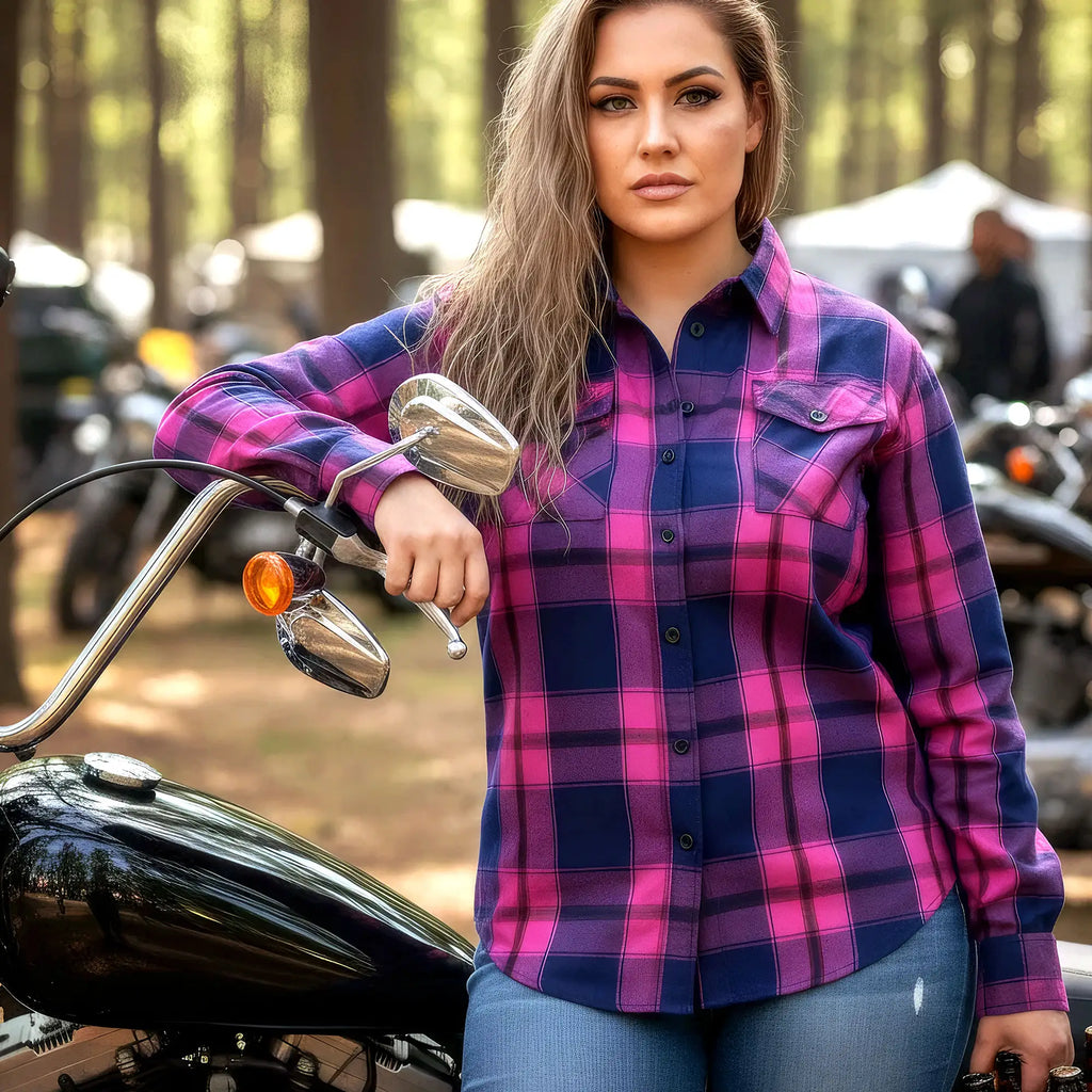 Hot Leathers Ladies 'Gravel Kiss' Multi/Color Cotton Flannel Shirt - Button Front - Riding - Casual Wear - FLL3011
