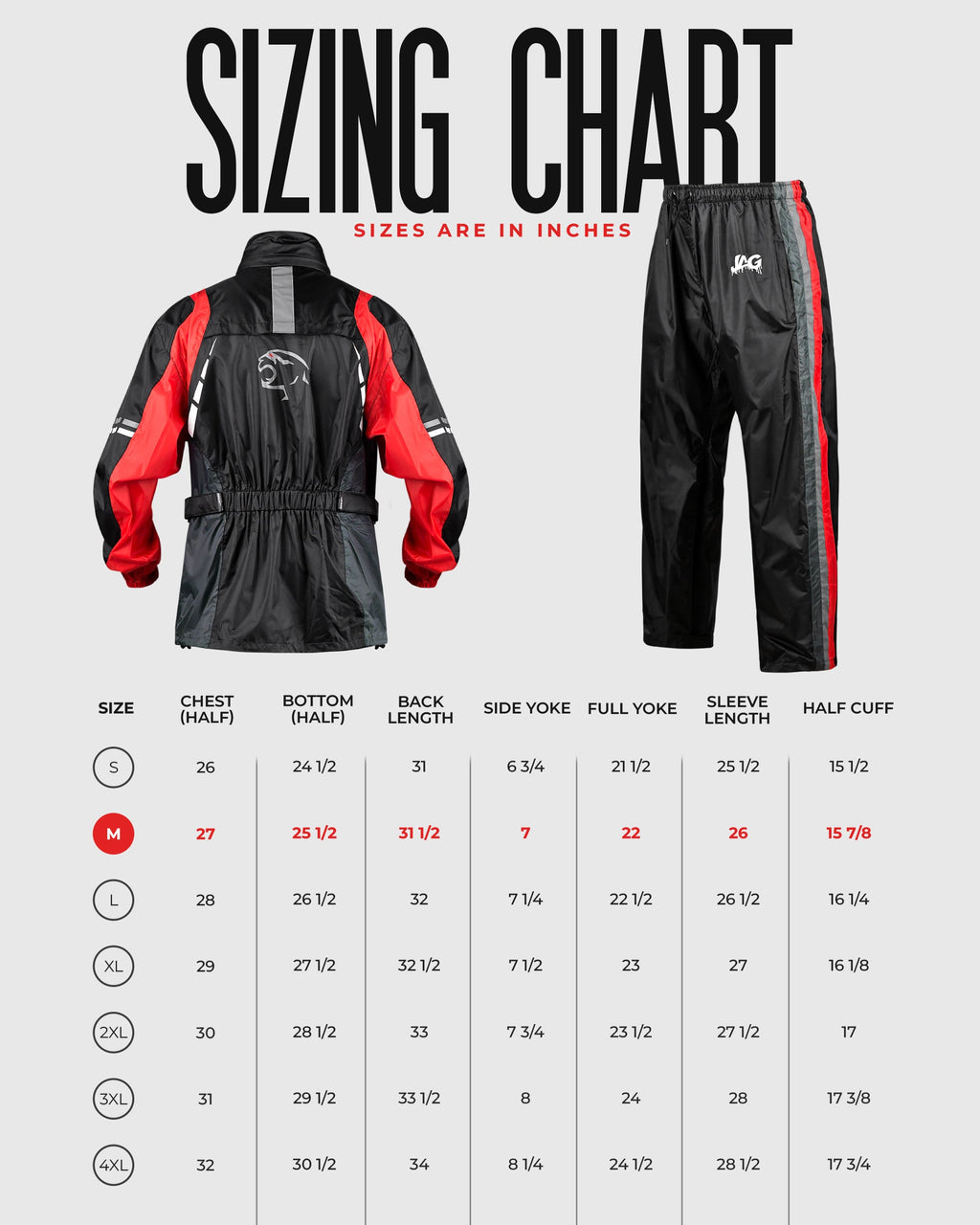 JAG Rainmaster Rain Suit for Men & Women (Black Red)