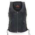 Hot Leathers VSL1013 Ladies motorcycle style Black Leather Side Lace Zip-Up Biker Vest