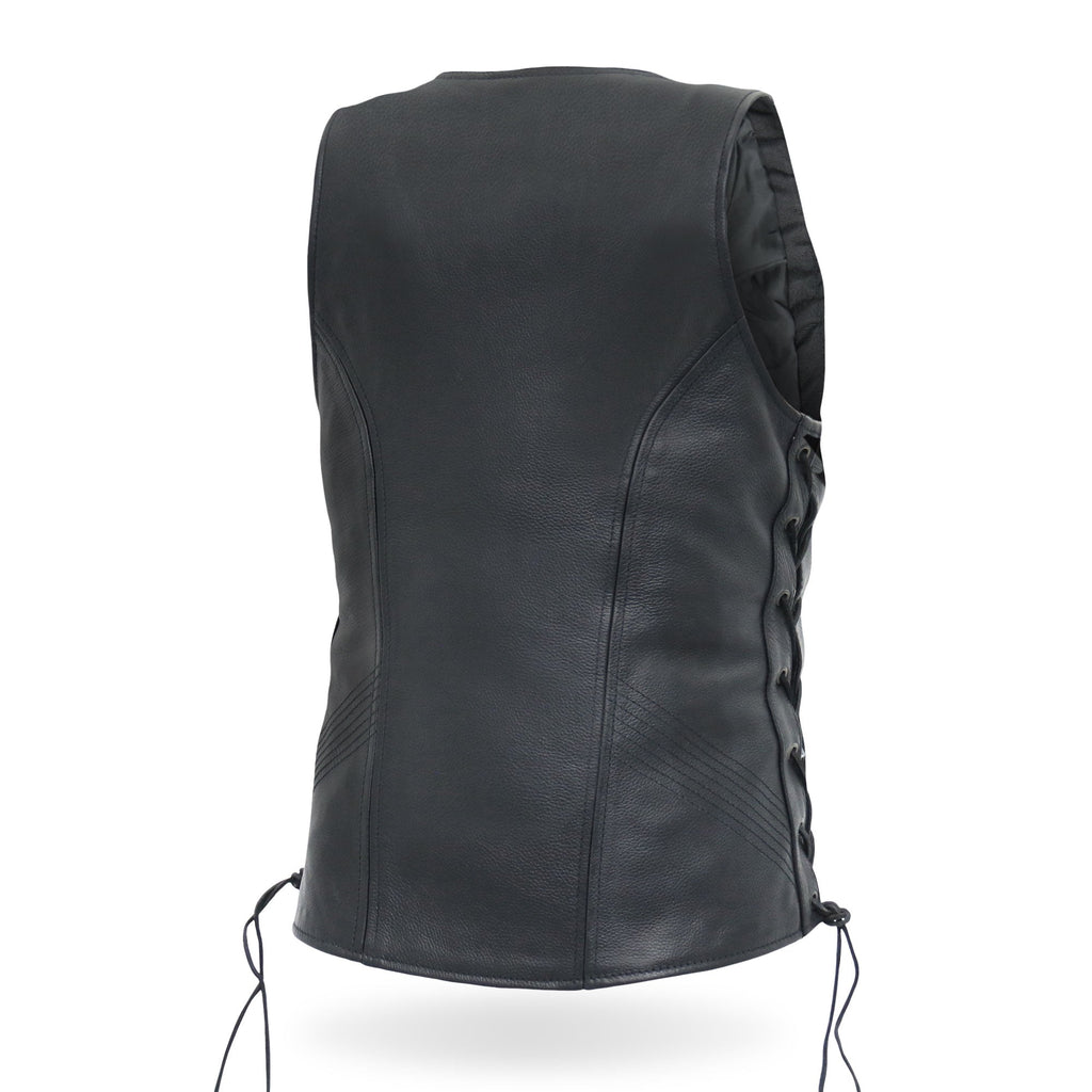 Hot Leathers VSL1013 Ladies motorcycle style Black Leather Side Lace Zip-Up Biker Vest