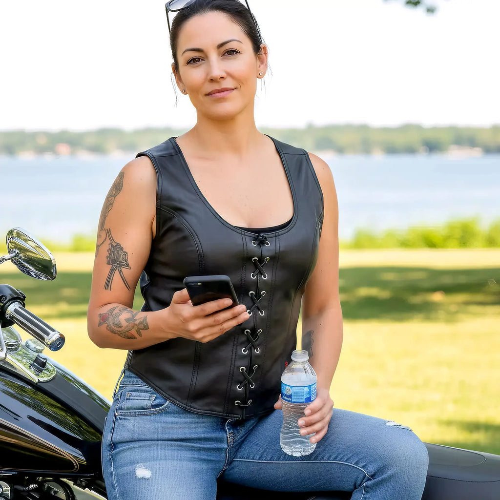 Hot Leathers VSL3003 Ladies Lace-Up  Top Leather Vest