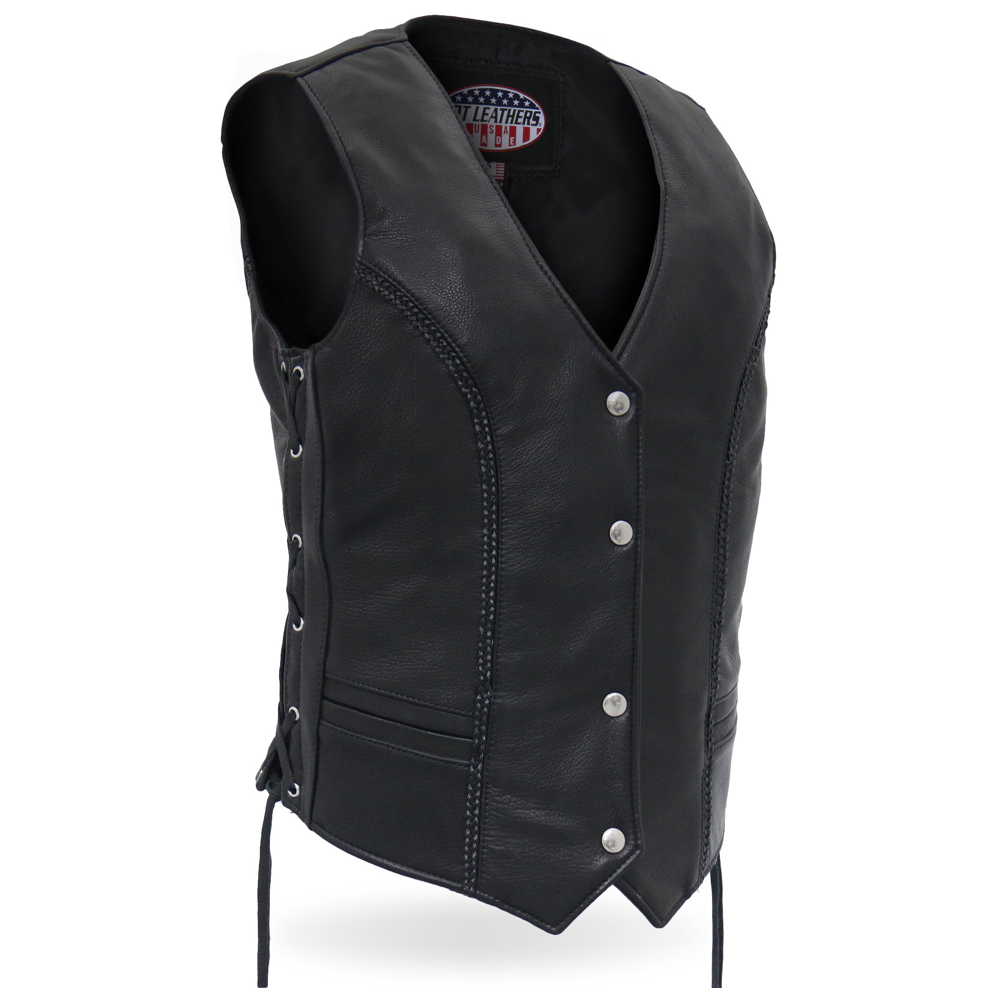 Hot Leathers VSL5001 USA Made Ladies Braided Leather Motorcycle Biker Vest