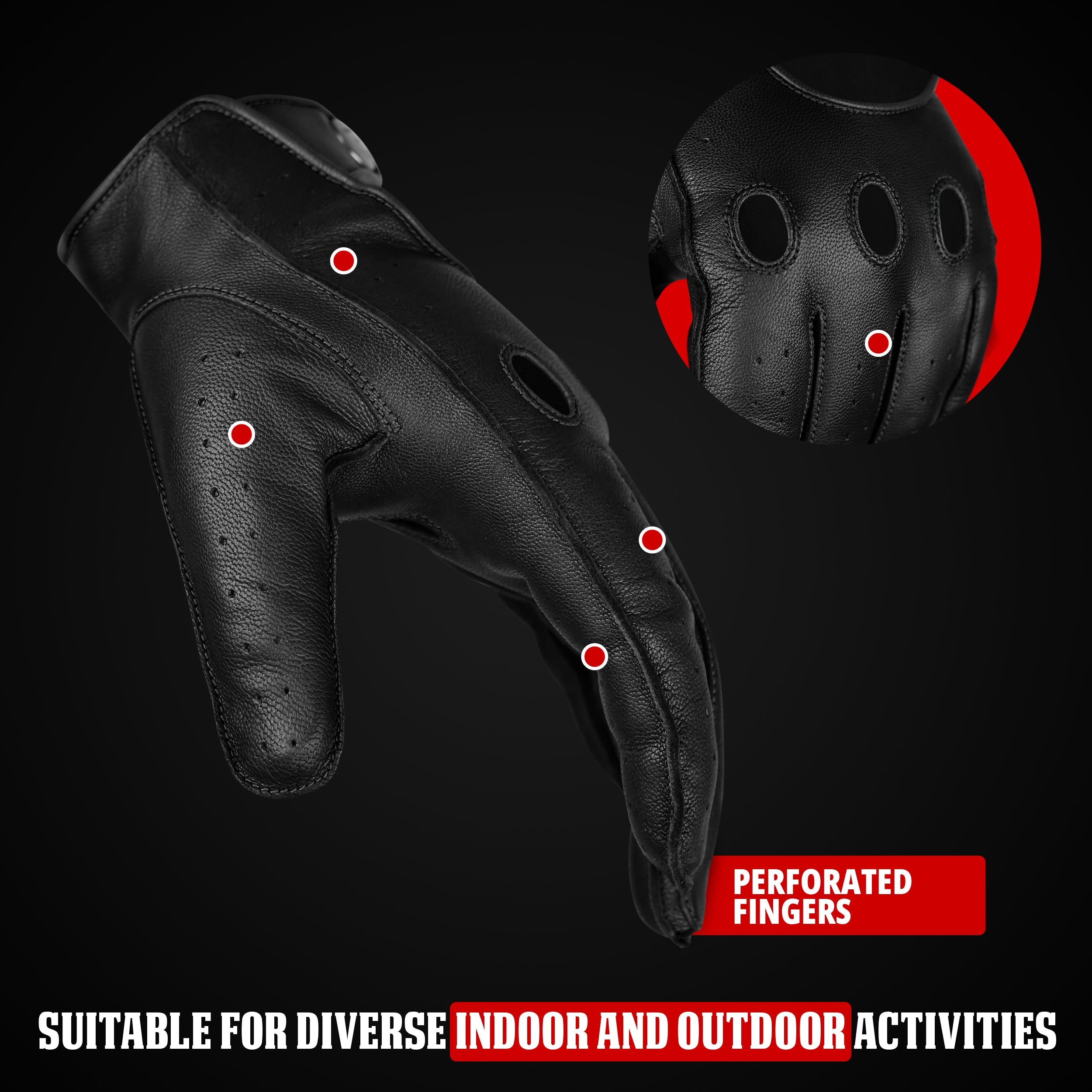 Leather Dark Knight Gloves - Full Finger Design (Black)