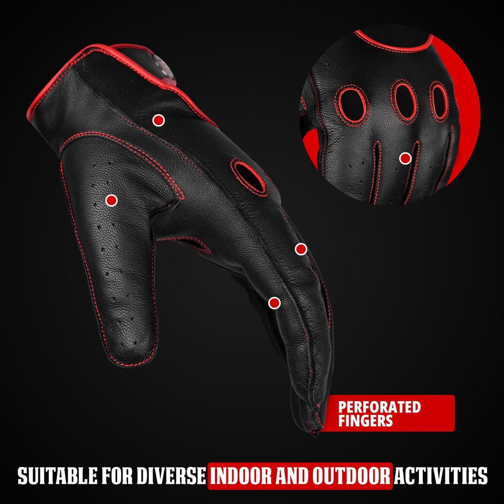 Leather Dark Knight Gloves - Full Finger Design (Red)