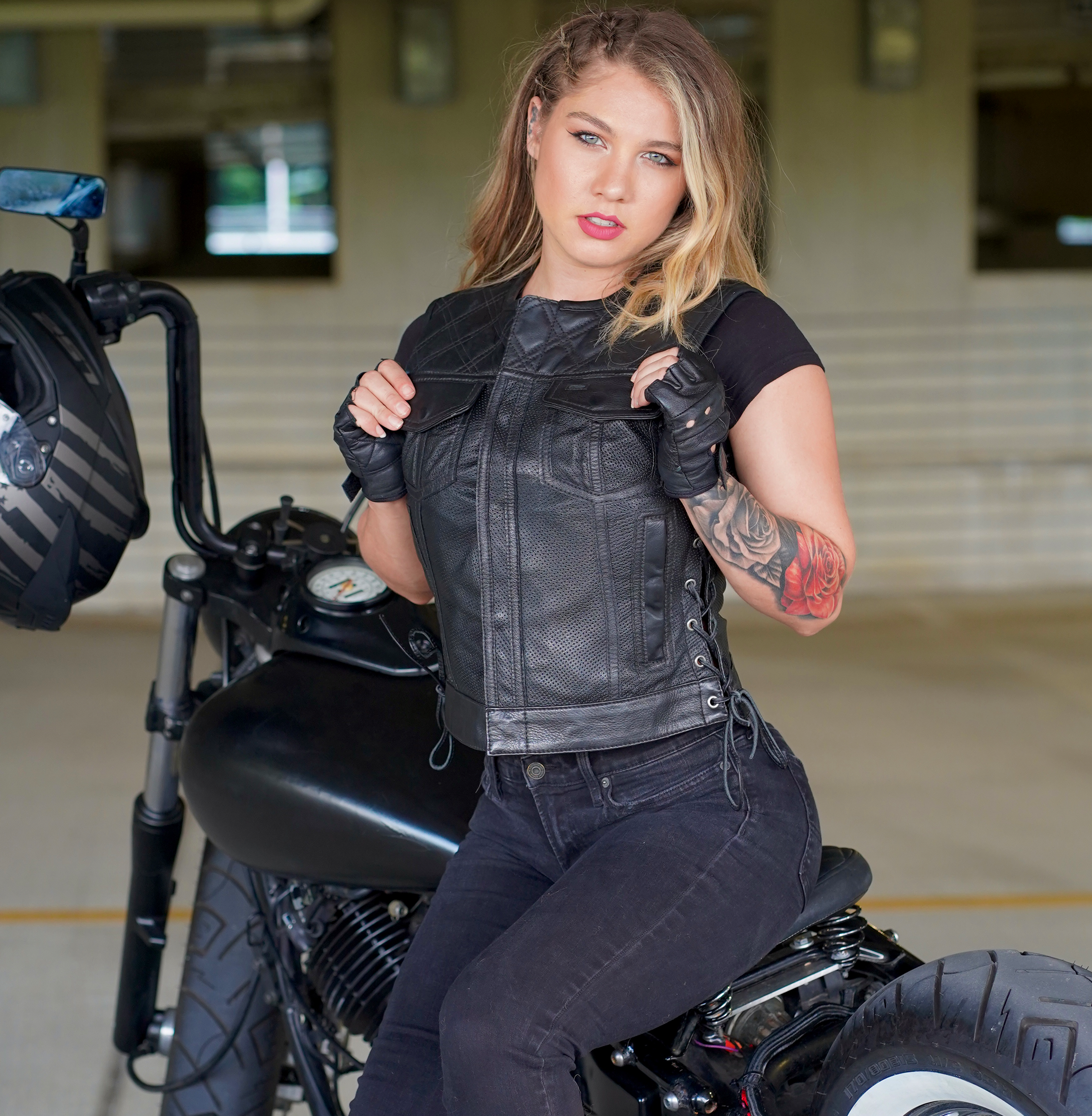 Bonnie Perforated Women's Motorcycle Leather Vest