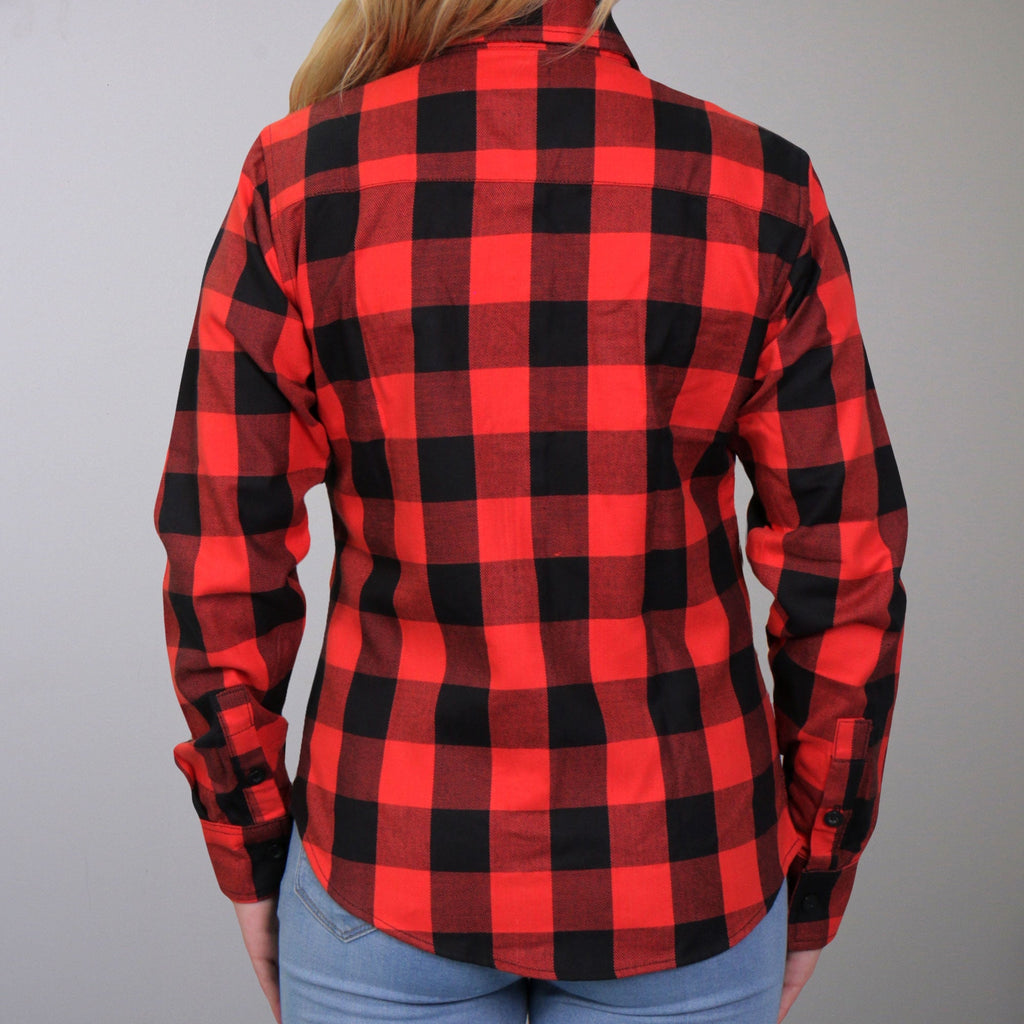 Hot Leathers Ladies 'Red Route' Black Cotton Flannel Shirt - Button Front - Riding - Casual Wear - FLL3002
