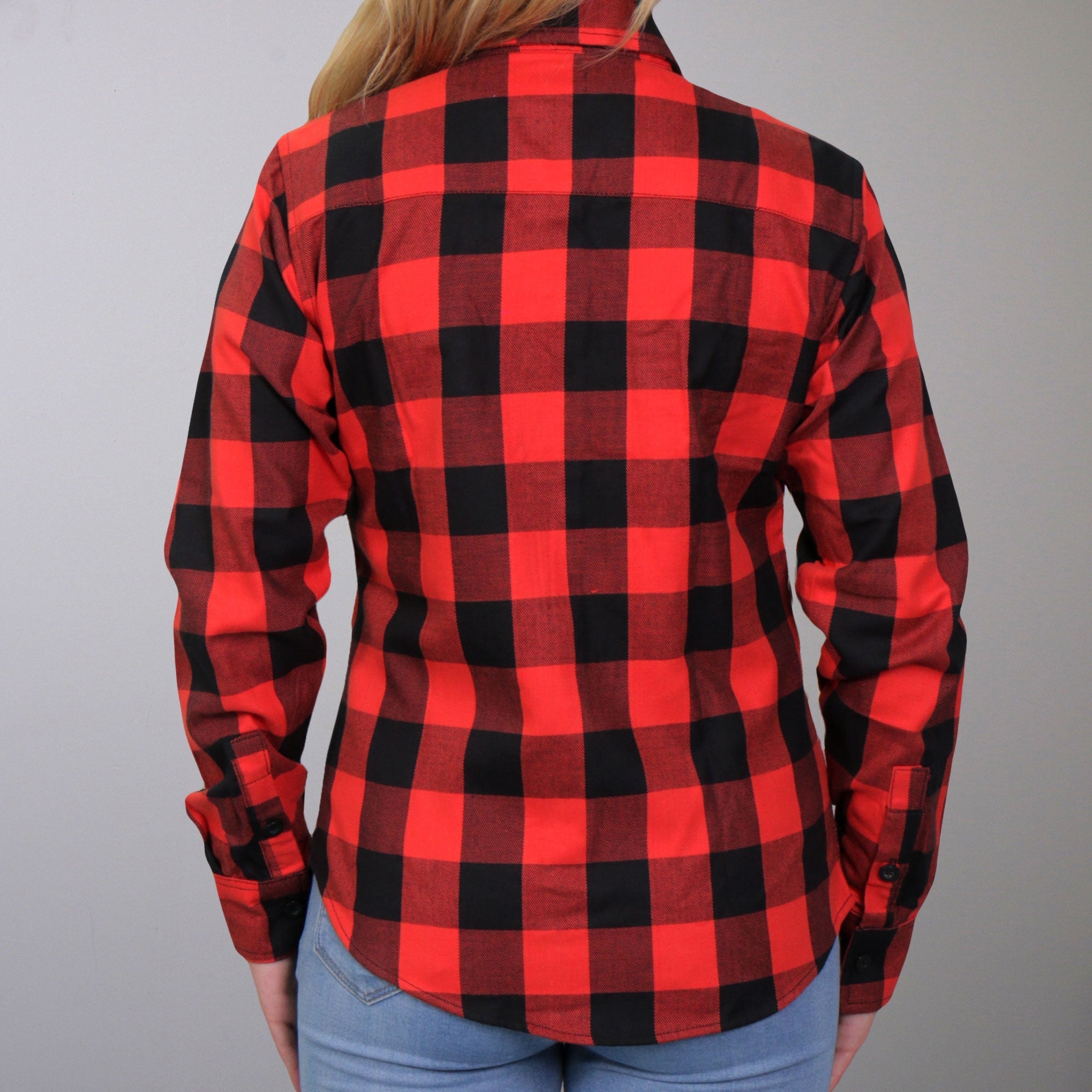 Hot Leathers Ladies 'Red Route' Black Cotton Flannel Shirt - Button Front - Riding - Casual Wear - FLL3002