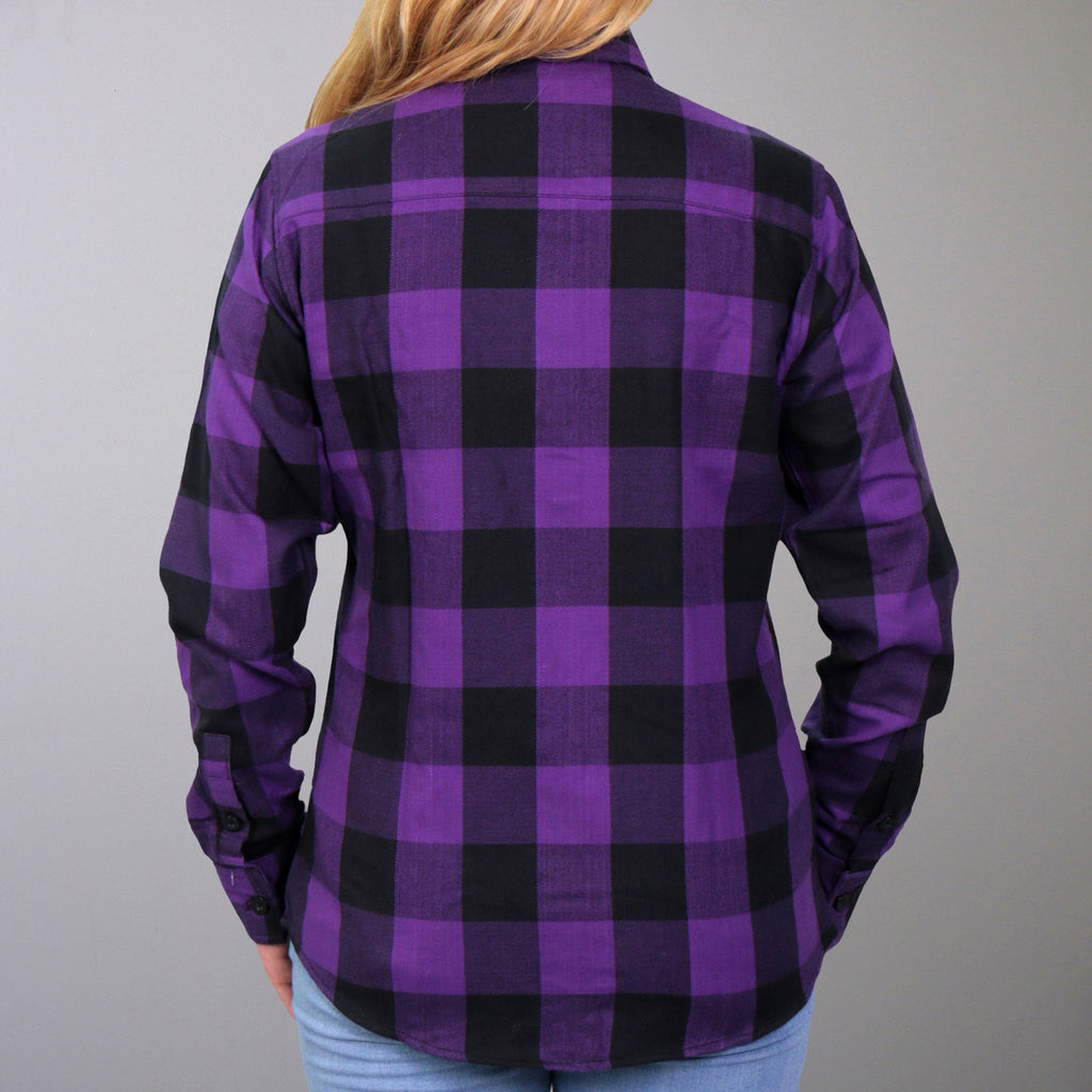 Hot Leathers Ladies 'Open Road' Black/Purple Cotton Flannel Shirt - Button Front - Riding - Casual Wear - FLL3003