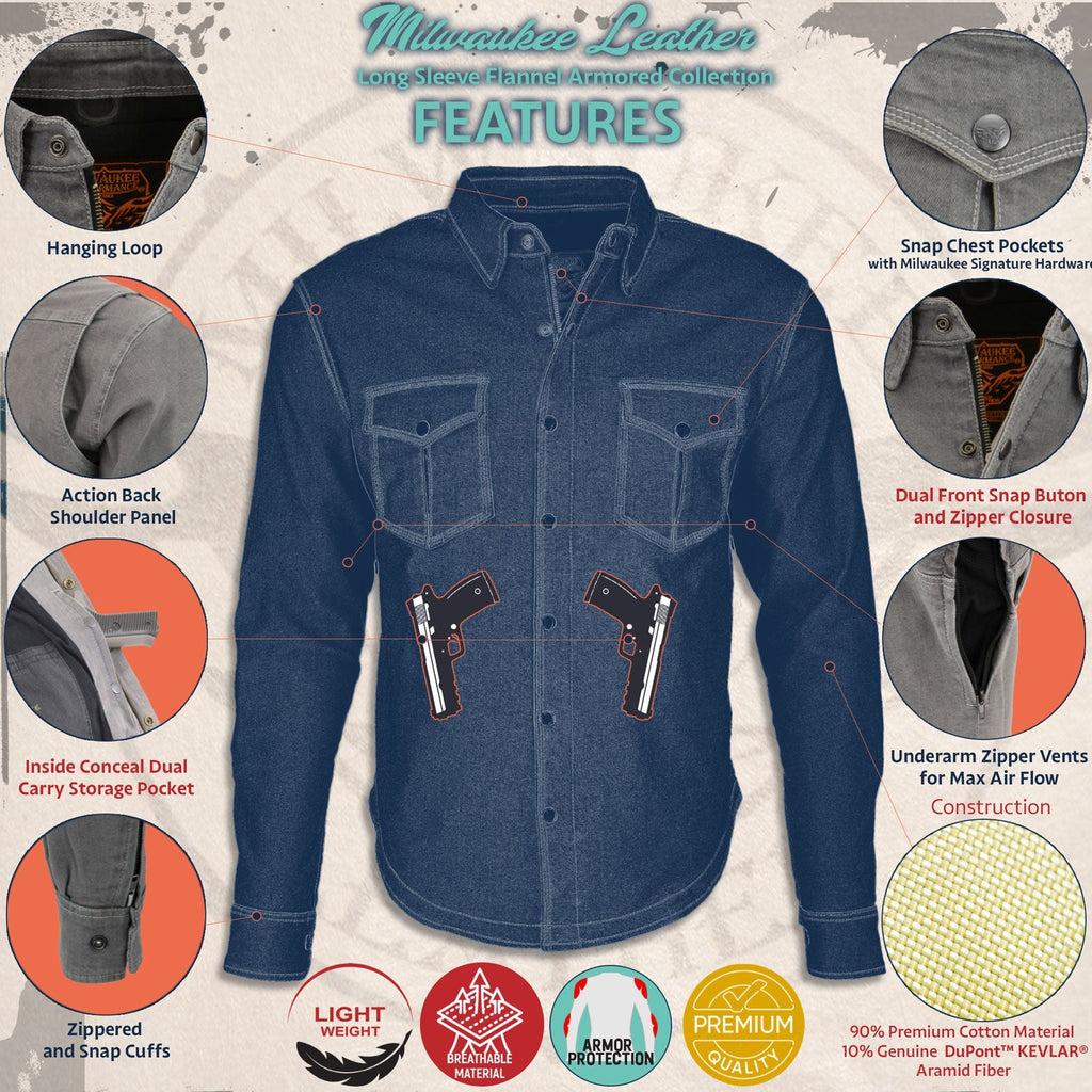 Milwaukee Leather Women's Ghost Rose Black/White CE Armored Flannel Shirt with Aramid Reinforced Zones - MPL2600