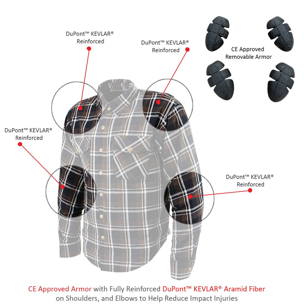 Milwaukee Leather Women's Ghost Rose Black/White CE Armored Flannel Shirt with Aramid Reinforced Zones - MPL2600