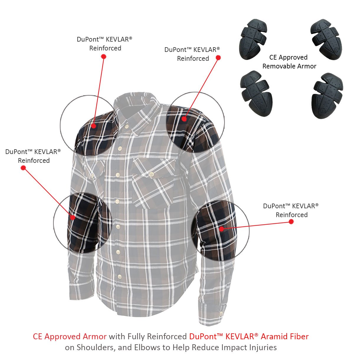 Milwaukee Leather Women's Ghost Rose Black/White CE Armored Flannel Shirt with Aramid Reinforced Zones - MPL2600