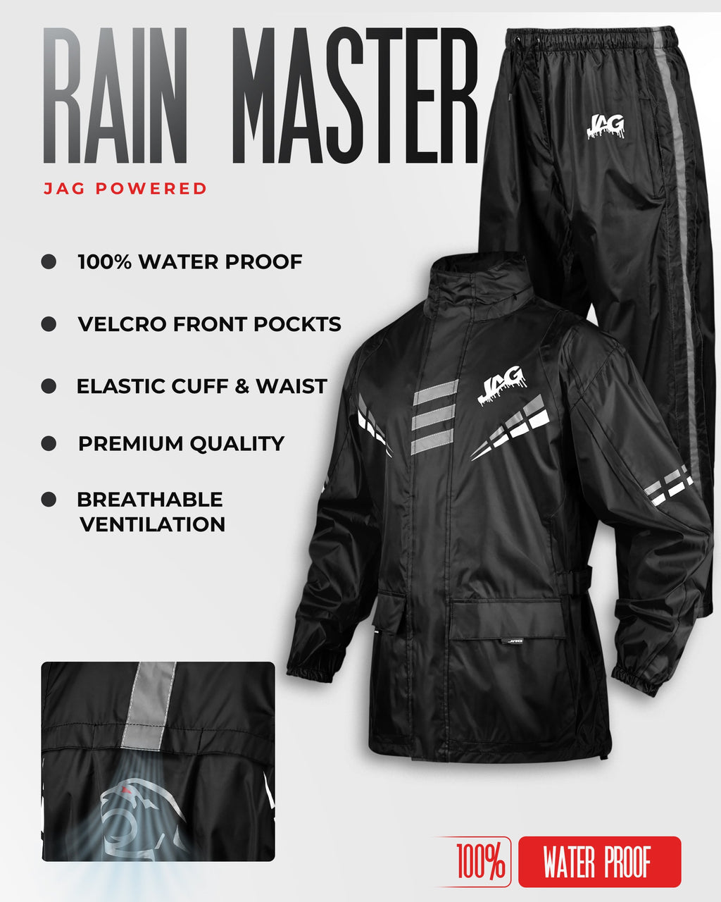 JAG Rainmaster Rain Suit for Men & Women (Black)