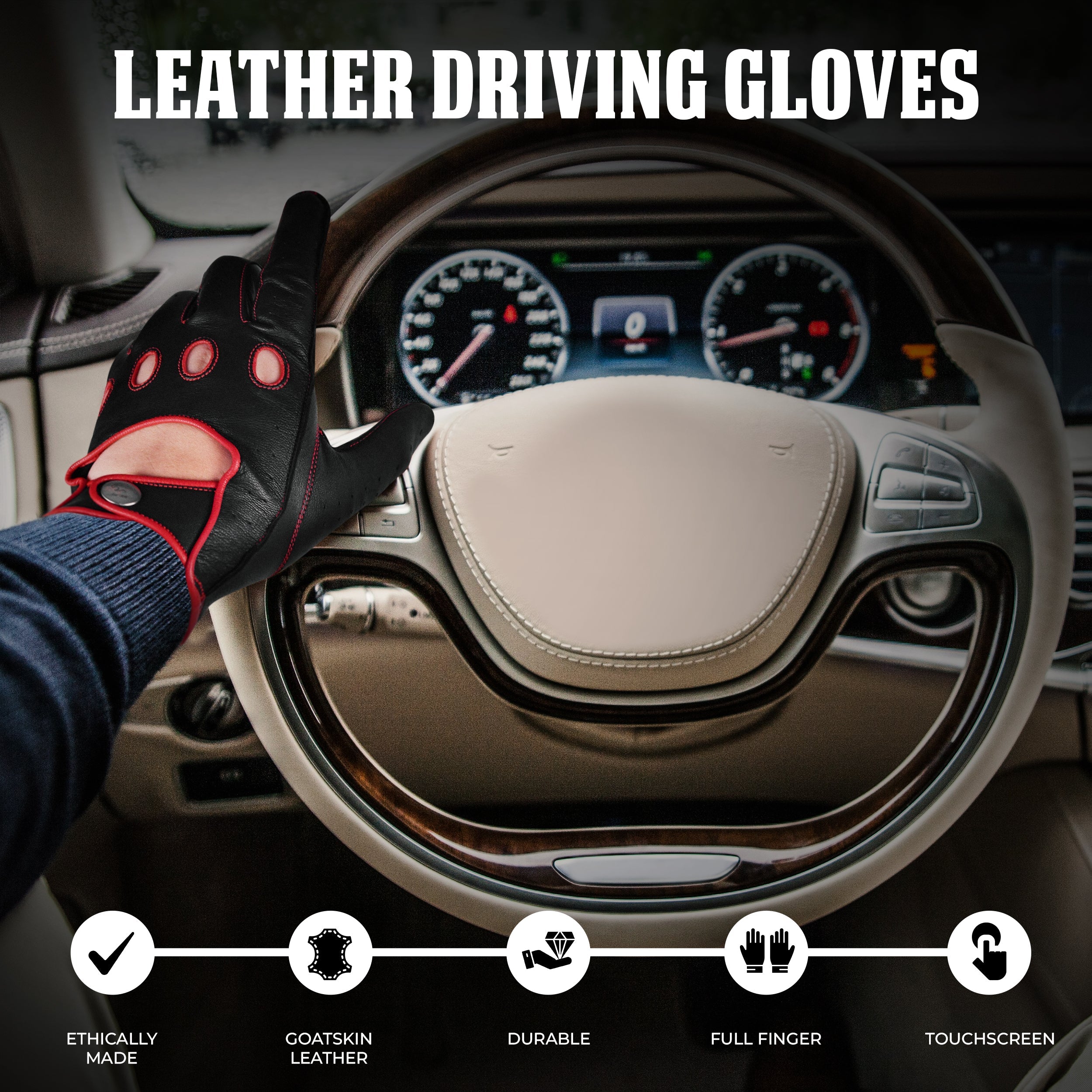 Leather Dark Knight Gloves - Full Finger Design (Red)