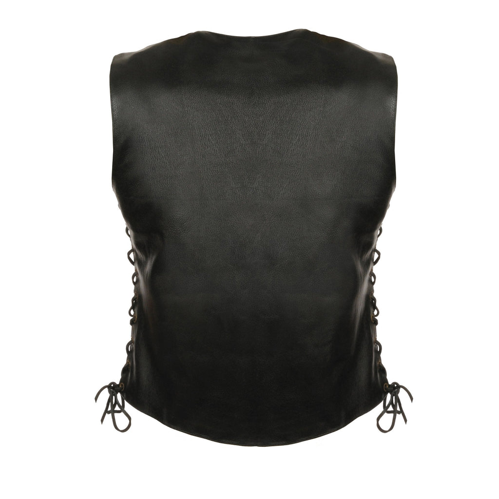 Milwaukee Leather LKL4700 Women's Black Premium Leather Side Laced  Motorcycle Biker Riders Vest w/ Snap Closure