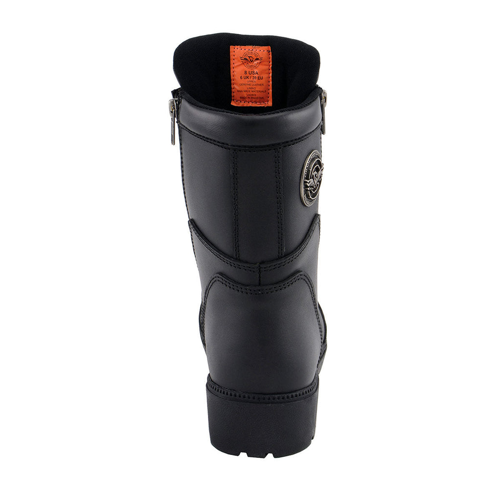 Milwaukee Leather MBL9301 Women's Black Leather Lace-Up Motorcycle Biker Riding Boots with Side Zipper Entry