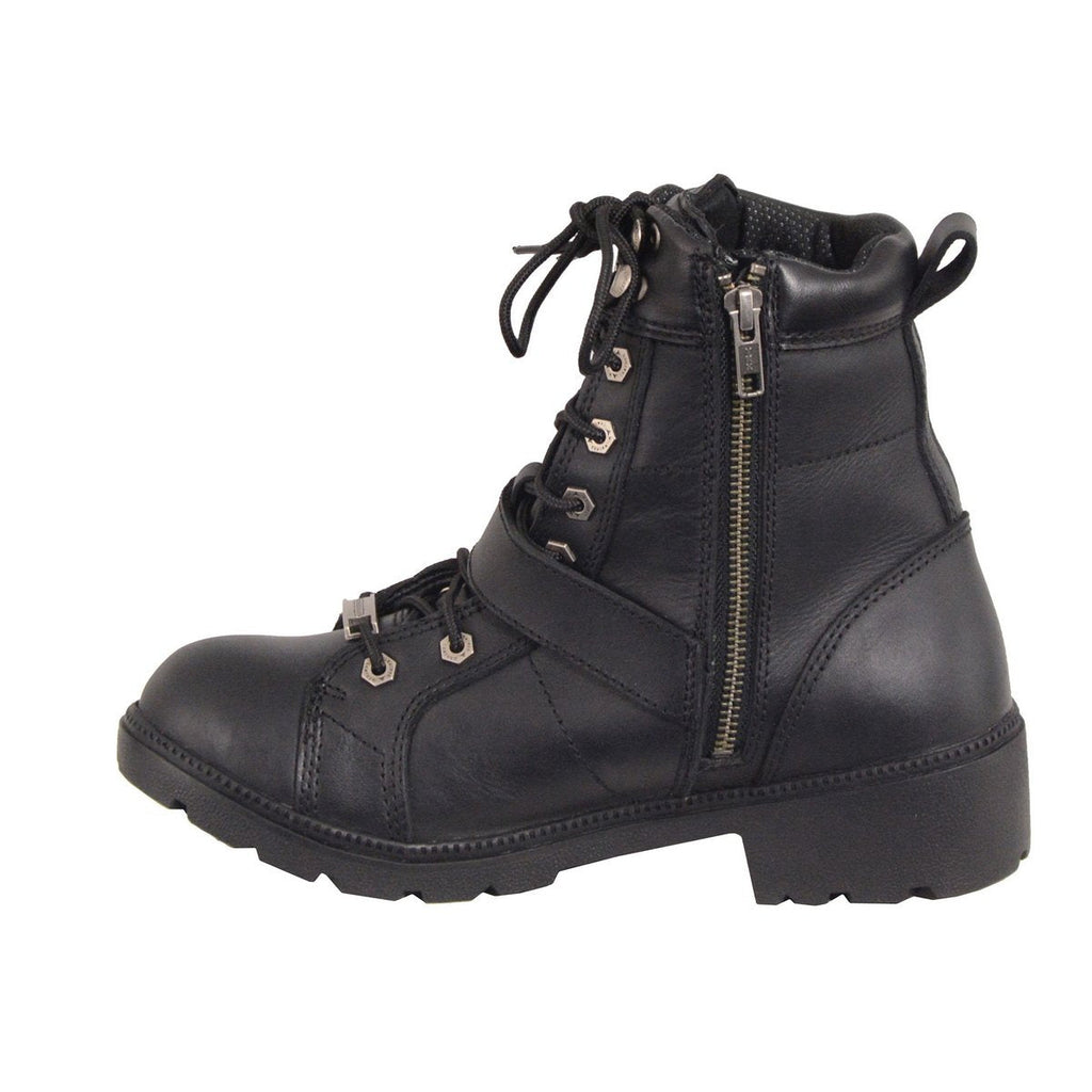 Milwaukee Leather MBL9326WP Women's Premium Black Leather Lace-Up Waterproof Motorcyle Rider Boots