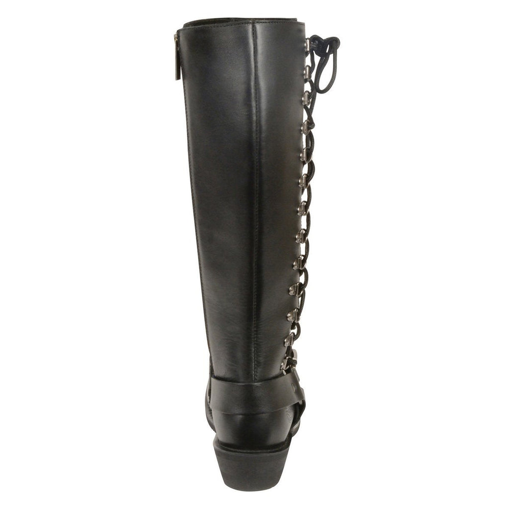 Milwaukee Leather Women's Wide-Width Classic Black Leather 14-Inch Harness Square Toe Tall Motorcycle Boots MBL9365W