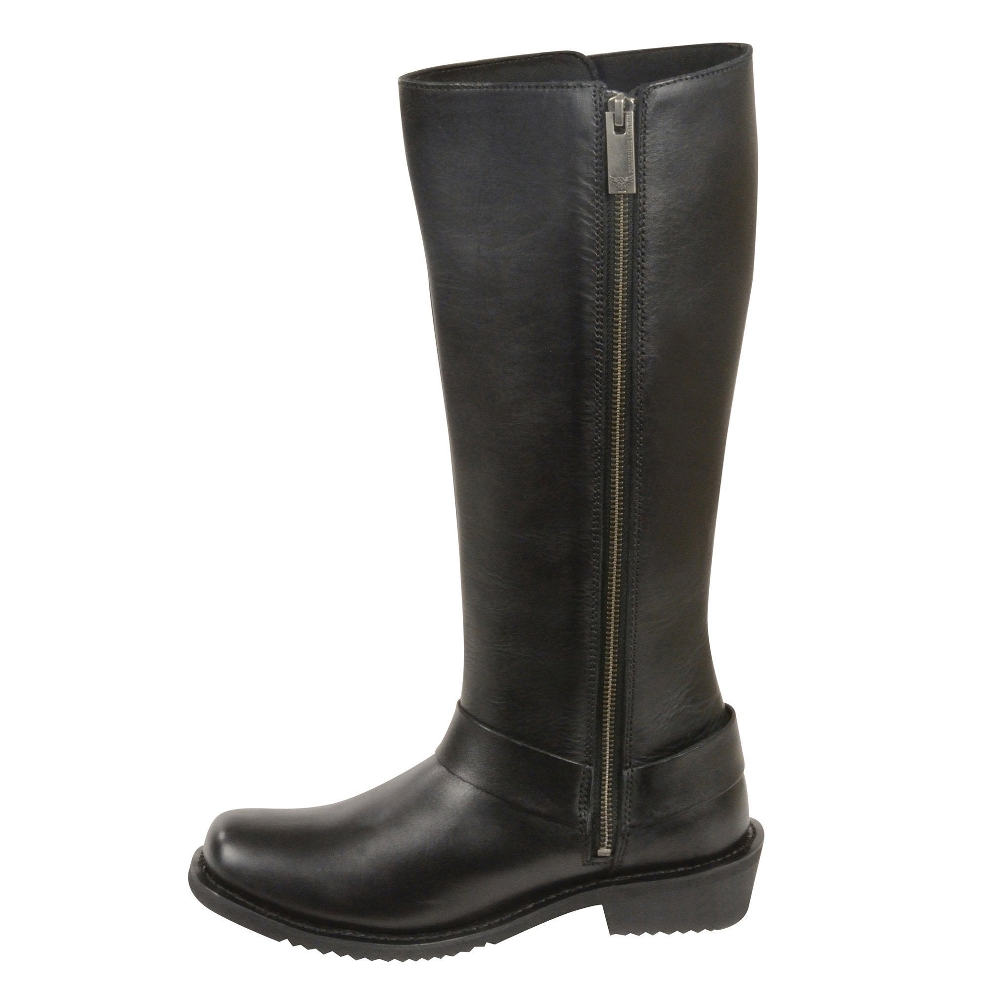 Milwaukee Leather Women's Wide-Width Classic Black Leather 14-Inch Harness Square Toe Tall Motorcycle Boots MBL9365W