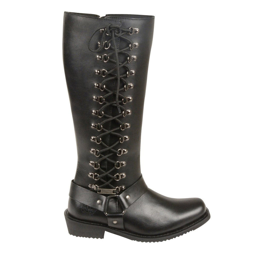Milwaukee Leather MBL9365 Women's Classic Black Leather 14-Inch Harness Square Toe Tall Motorcycle Boots
