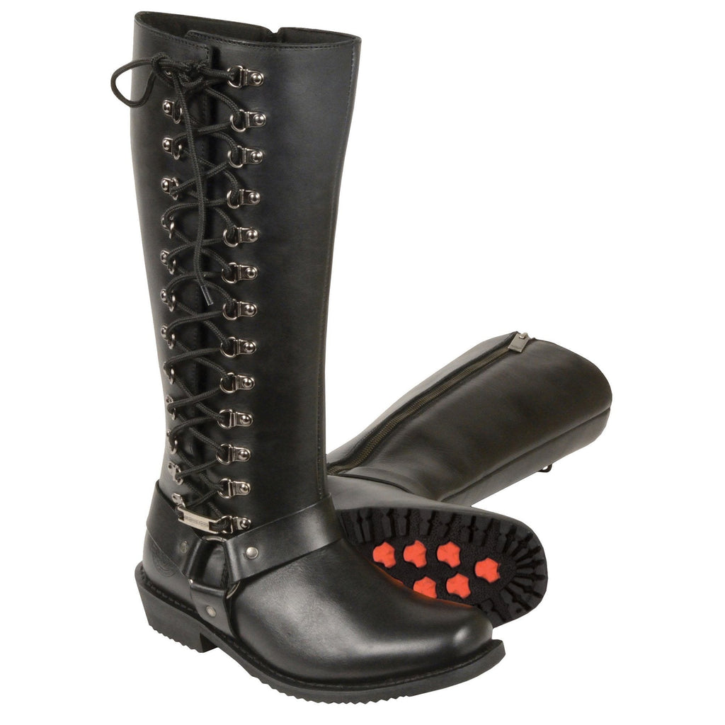 Milwaukee Leather Women's Wide-Width Classic Black Leather 14-Inch Harness Square Toe Tall Motorcycle Boots MBL9365W