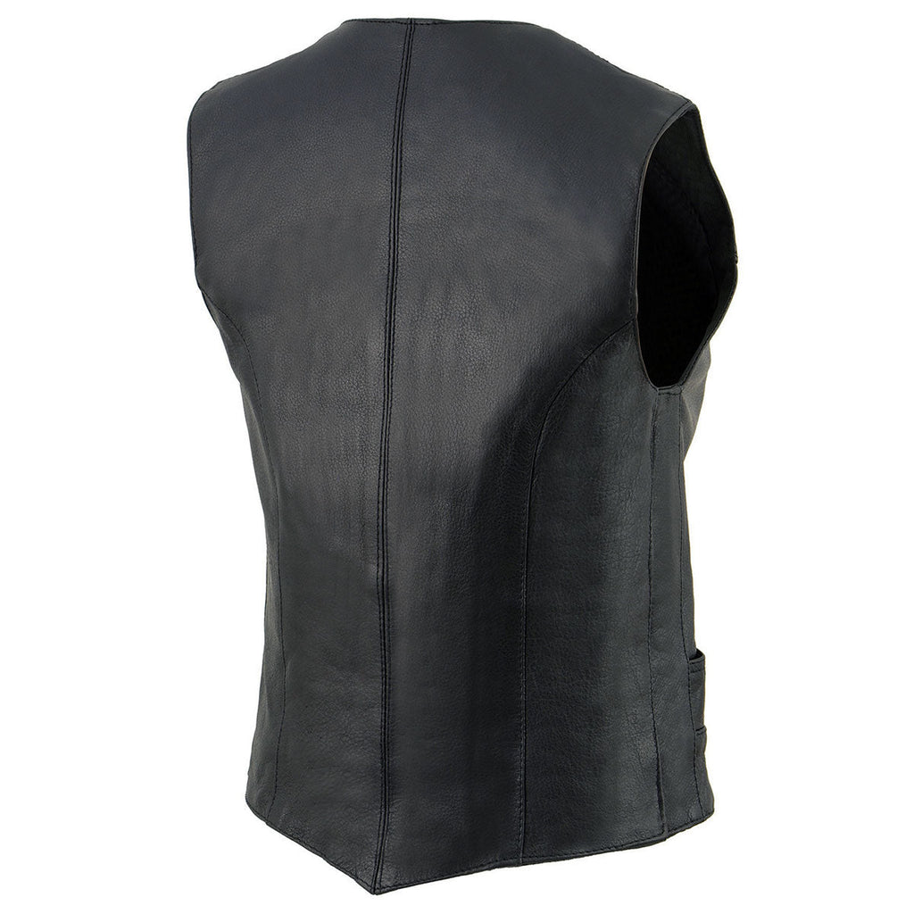 Milwaukee Leather ML1253 Women's Black Premium Leather Motorcycle Rider Vest w/ Snap Button Closure