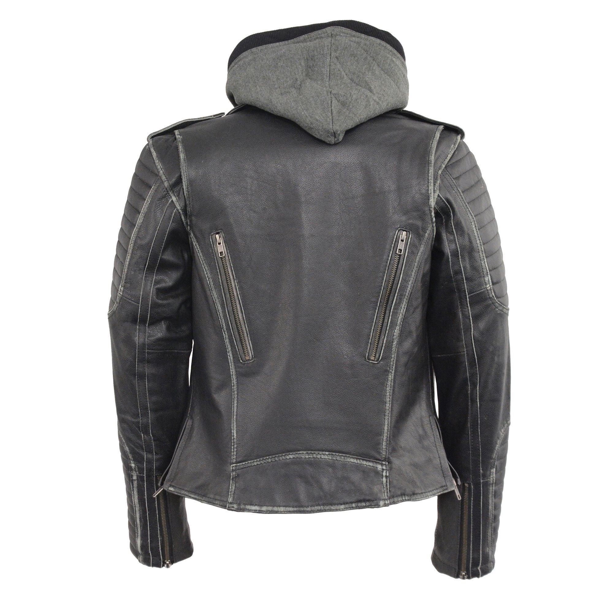Milwaukee Leather MLL2516 Black Leather Rub-Off Leather Jacket with Hoodie for Women