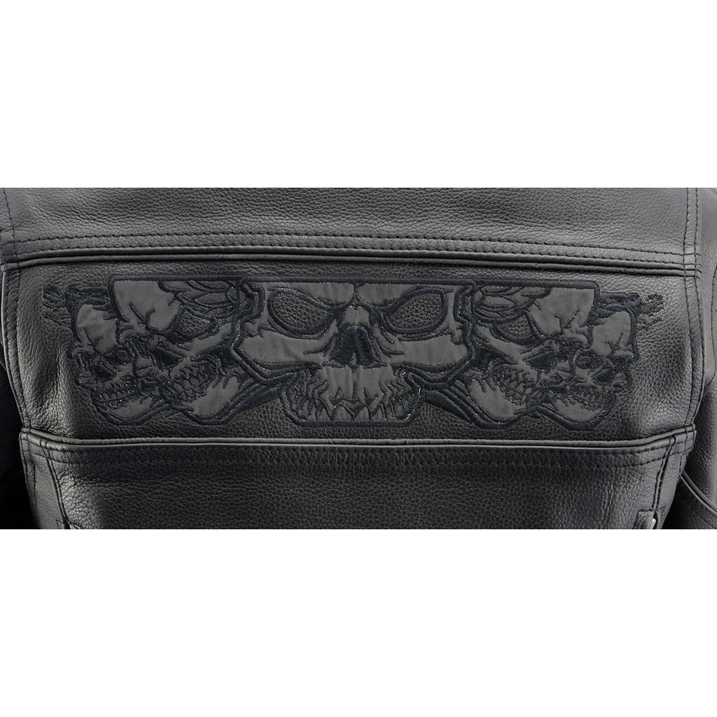 Milwaukee Leather MLL2540 Women's Crossover Black Leather Scooter Jacket w/ Reflective Skull Graphic