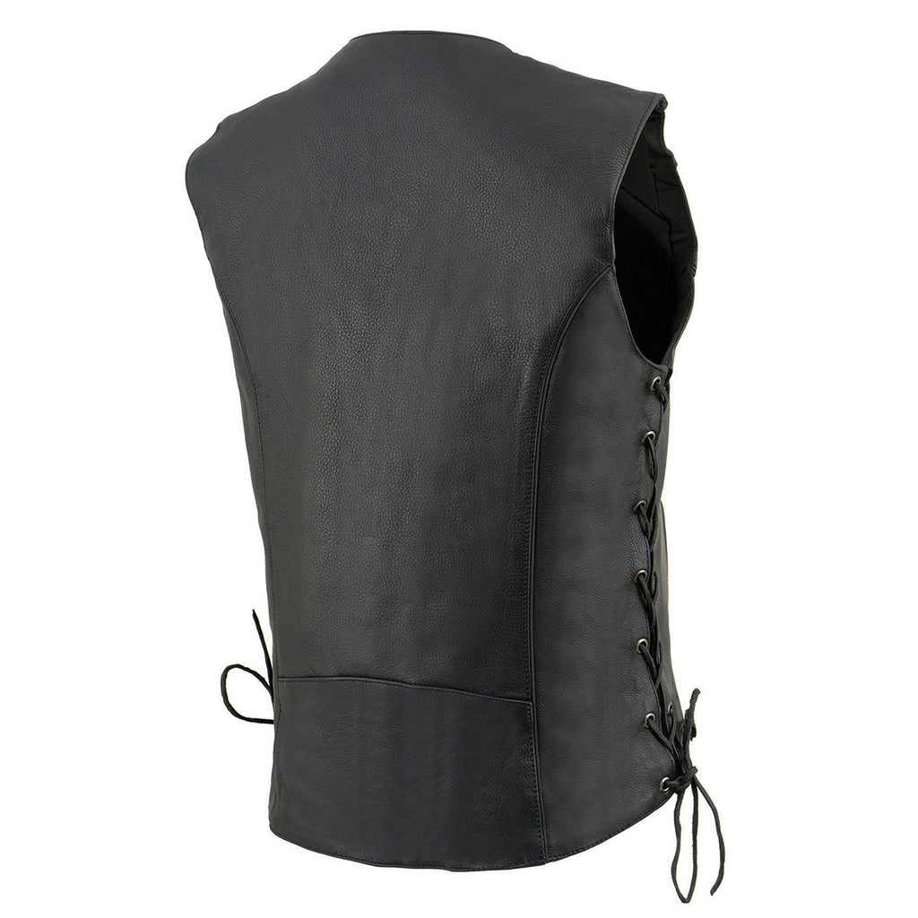 Milwaukee Leather MLL4500 Women's Classic Black Leather V-Neck Motorcycle Rider Vest w/ Side Laces