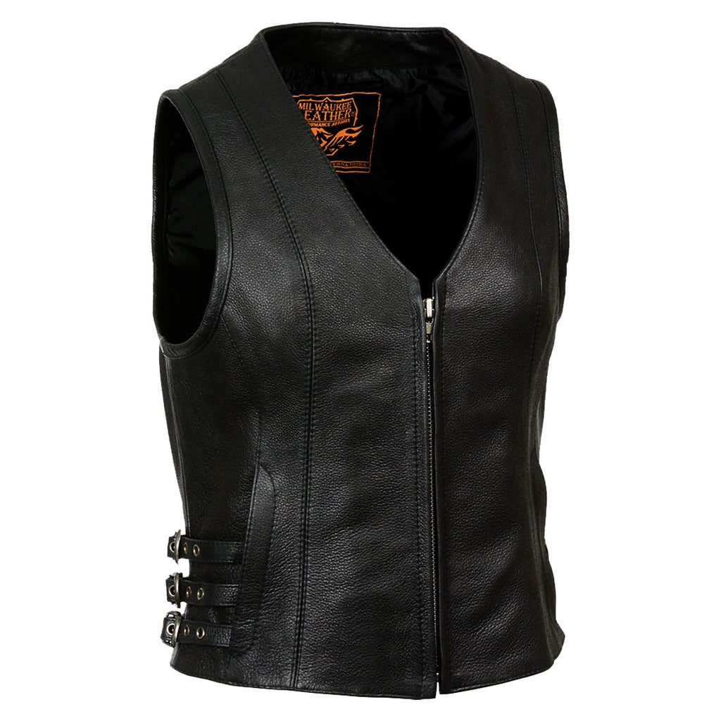 Milwaukee Leather MLL4510 Women's Premium Black Leather Motorcycle Rider Vest w/ Adjustable Side Buckle