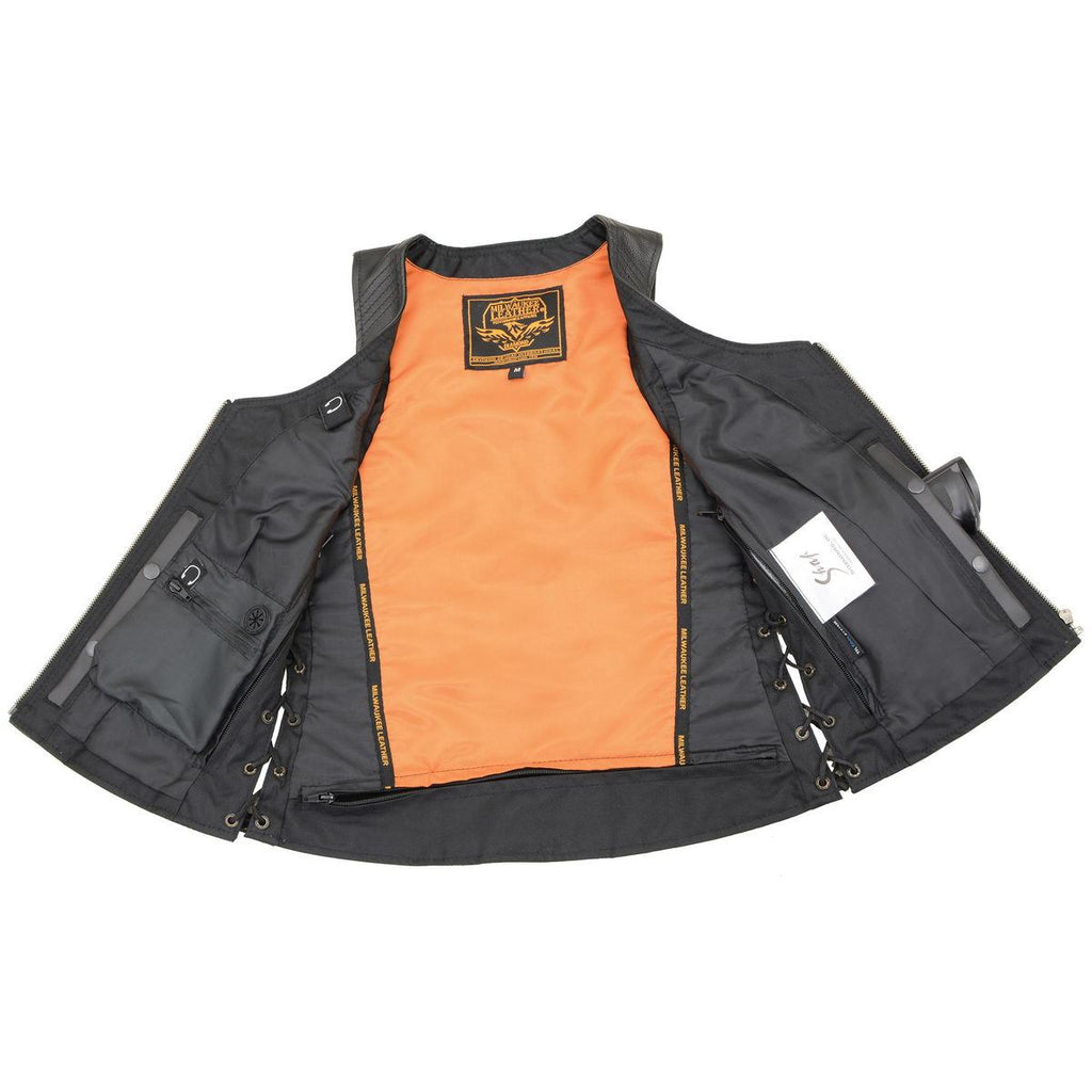 Milwaukee Leather MLL4532 Women's Side Laced Premium Black Leather Motorcycle Rider Vest w/ Cool-Tec Leather Treatement