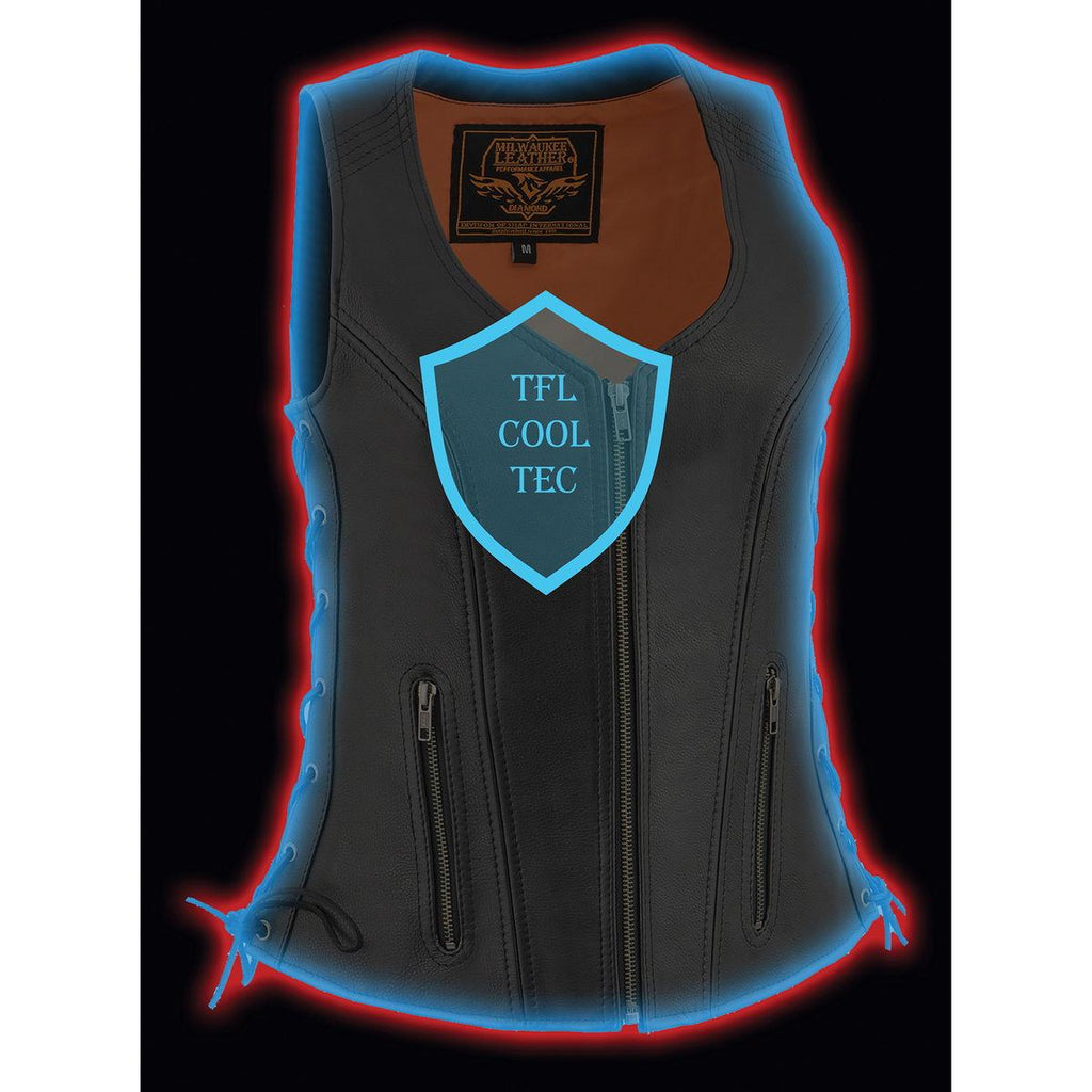 Milwaukee Leather MLL4532 Women's Side Laced Premium Black Leather Motorcycle Rider Vest w/ Cool-Tec Leather Treatement