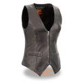 Milwaukee Leather MLL4555 Women's Black Premium Leather Zipper Closure Motorcycle Rider Vest w/ Stretch Side Panel