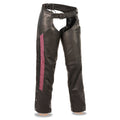 Milwaukee Leather Women's Black Premium Leather Motorcycle Rider Chaps w/ Purple Crinkled Stripes-Reflective Trim MLL6500