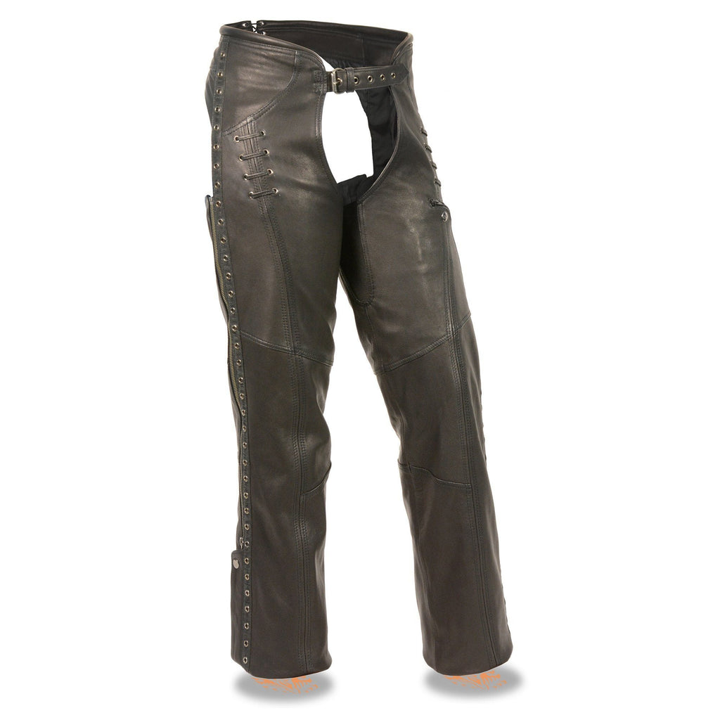 Milwaukee Leather Women's Black Lightweight Premium Goat Skin Leather Motorcycle Chaps w/ Accent Lacing -MLL6535