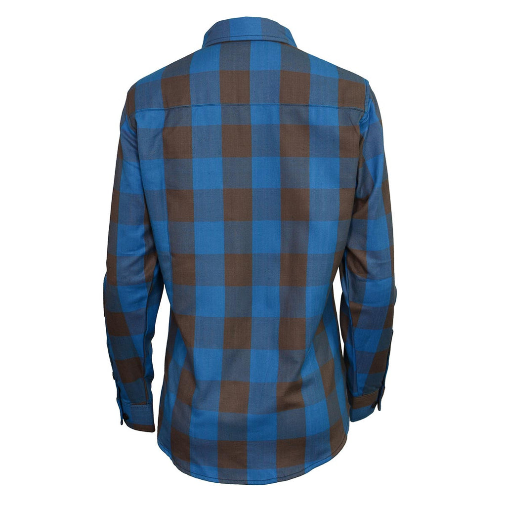 Milwaukee Leather Ladies 'Ridge' Brown/Aqua Long Sleeve Flannel - Cotton Button Up Shirt - MNG21618