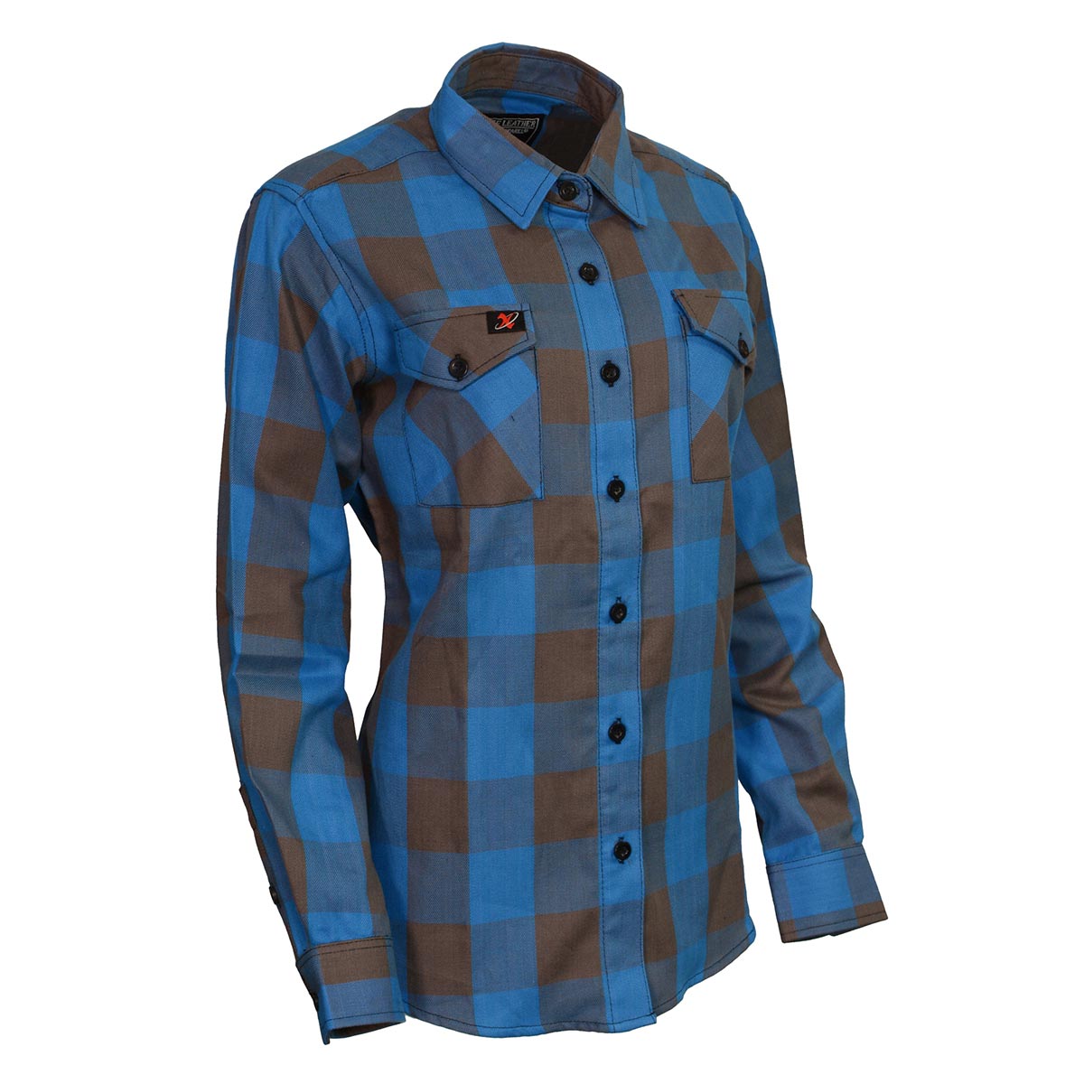 Milwaukee Leather Ladies 'Ridge' Brown/Aqua Long Sleeve Flannel - Cotton Button Up Shirt - MNG21618